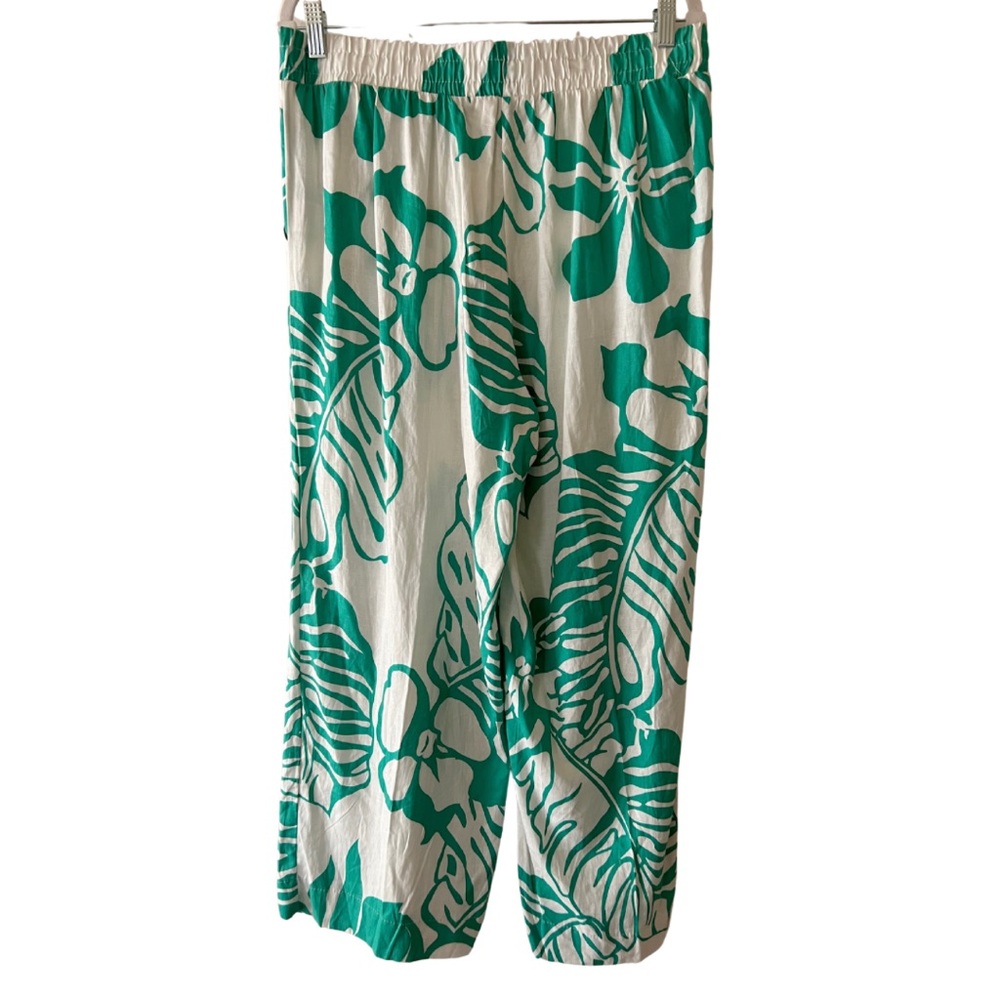Panama Jack Women’s White & Green Tropical Print Linen Pants